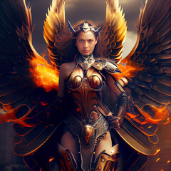 Wall Mural - Fantasy woman with sword and flaming wings