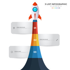 Wall Mural - List diagram with 3 number points of step, sequence, colorful rocket launch startup, infographic element template vector.