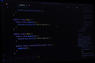 Software development by programmer. Abstract computer script code. Programming code screen of software developer