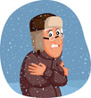 Senior Man Feeling Cold Outdoors During Winter Vector Cartoon. Grandpa walking outside in bad weather in wintertime 
