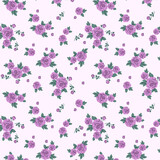 Fototapeta Perspektywa 3d - Ditsy Purple Lavender with Green Leaf Rose Flower Floral Garden Seamless Allover Pattern Design Artwork