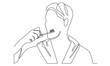 continuous line of young man brushing his teeth