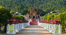 Royal Flora Ratchaphruek Park. The Temple Of Grand Pavilion Entrance Way(Hor Kam Luang). Chiang Mai Tourist Popular Travel Destination.