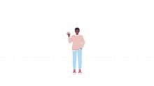 Animated Male Character Waving Hand. Young Man Greeting In English. Full Body Flat Person On White Background With Alpha Channel Transparency. Colorful Cartoon Style HD Video Footage For Animation