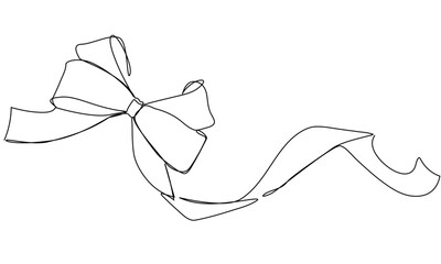 Gift ribbon bow in continuous line drawing style. simple black line sketch