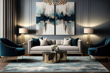 Canvas Print - Elegant living room decor with carpet and sofas. Generative AI