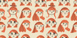 Vector seamless pattern with red hair girl portraits. Red hair women. Spring girl pattern on light background. Vector illustration