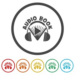 Poster - Audio book icon. Set icons in color circle buttons