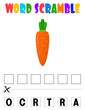 Carrot Word scramble . Educational game for kids. English language spelling worksheet for preschool children.vegetable