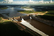 aerial view of the Parana River's Itaipu Hydroelectric Dam. Generative AI