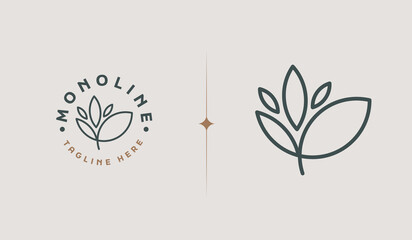 Leaf Flower Tree monoline. Universal creative premium symbol. Vector sign icon logo template. Vector illustration