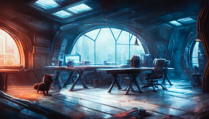 Poster - Artistic concept painting of a beautiful futuristic interior, Generative AI