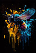 Voka art, Art painting, bright multi-colored bee in the style of pop art. Generative AI