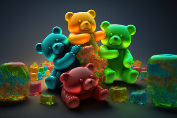 Poster - bunch of vibrant gummy bears. Generative AI