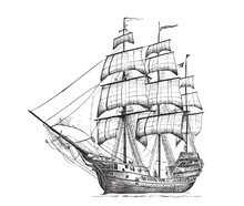 Pirate Ship Sailboat Retro Sketch Hand Drawn Engraving Style Vector Illustration