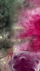 Wall Mural - vertical video - Animation of a damaged and disintegrating cancer cell.