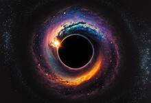 A Black Hole With A Glowing Constellation Of Various Colors Revolves Around A Black Hole In The Universe.