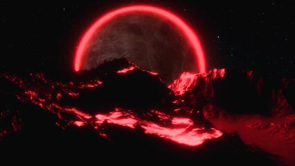 Wall Mural - red light on an alien planet (3d rendering)