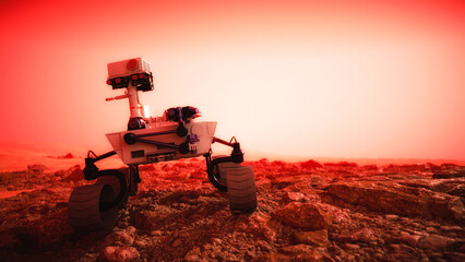 Wall Mural - a mars rover explores the red planet