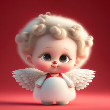 Love Illustration Of A Little Baby Angel, A Child Who Brings People Together As A Symbol Of A Couple Relationship, Valentine's Day. Red White Creative Concept. Generative AI.