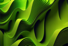 Abstract Green Background With Lines, 3D Art Illustration Wave Lime Green Pattern, Green Fractal Design Wallpaper