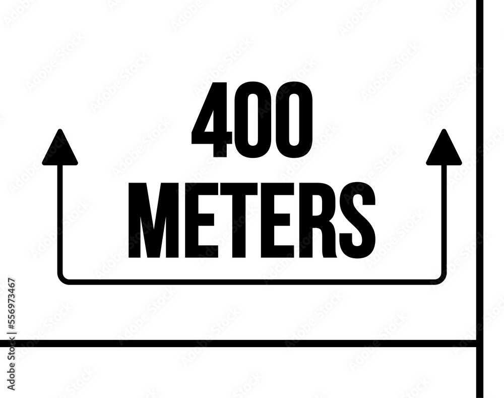400 meters. Vector with marked distance and black arrow. Unit of ...