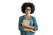 © muse studio - Woman with glasses tablet in hand office employee, isolated transparent background.