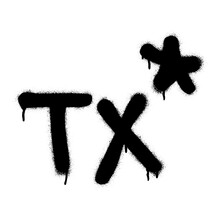 Spray Graffiti TX Zip Code Abbreviation, TEXAS, Over White.