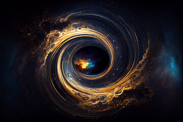 Wall Mural - Abstract space background with golden spiral. astronomy background. Generative AI