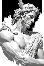 4K Resolution Or Higher, Greek God, Line Art. Generative AI Technology