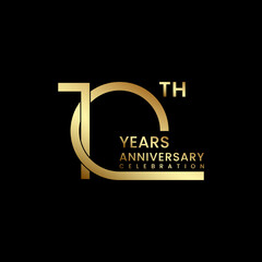 10th anniversary logo design with golden text. Logo Vector Illustration