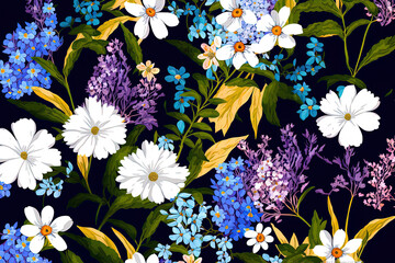 Wall Mural - Liberty flower motif. Background of plants for fashion. Perfect for fashion and decorating, contemporary flower design. Generative AI