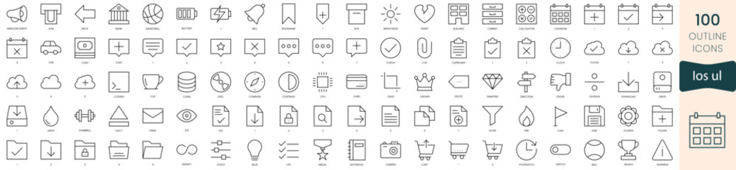 Wall Mural - Set of ios ui icons. Thin outline icons pack. Vector illustration