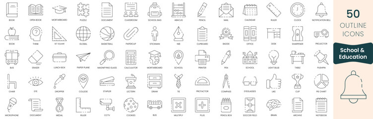 Set of school and education icons. Thin outline icons pack. Vector illustration