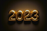Fototapeta  - Happy 2023, Gold New Year Balloon Numbers 
