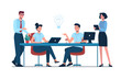© Анна Канищева - Business people work together in the office, discuss ideas for a project. Vector illustration of teamwork, brainstorming. Team of office employees. flat style.