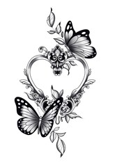 Wall Mural - butterfly and flowers watch tattoo 