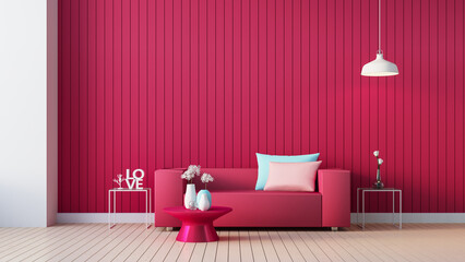 Viva Magenta room interior color of the year 2023 - 3D rendering