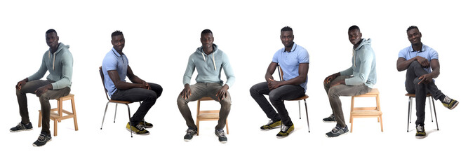 Sticker - line of same african man sitting on stool  and chair on white background