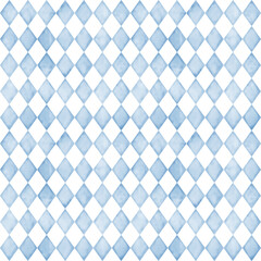 seamless watercolor geometric pattern with blue rhombus on isolated background. hand drawn illustrat