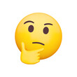 © Mintoboru - Thinking face 3d icon. Emoji with thumb and index finger resting on its chin. Pondering, deep in thought. Hmm. Isolated object on transparent background