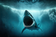 Megalodon In The Sea Created With Generative Ai Technology