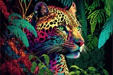 Fototapeta Koty - leopard, pop art, fauvism, painting, canvas print, wall art, animal, cat