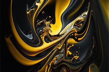 a black and yellow abstract painting with a black background and a white border with a yellow center and a black center. generative ai, generative ai