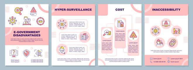 E-government disadvantages brochure template. Leaflet design with linear icons. Editable 4 vector layouts for presentation, annual reports. Arial-Black, Myriad Pro-Regular fonts used
