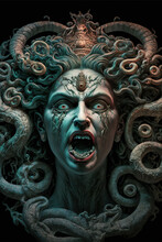 Medusa Gorgon, Dark Fantasy, Statue, Art Illustration