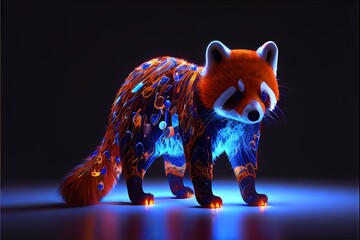 Wall Mural - Anime style red panda with blue electric lightning. AI generated art illustration.