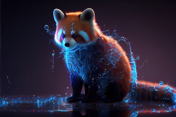 Wall Mural - Anime style red panda with blue electric lightning. AI generated art illustration.