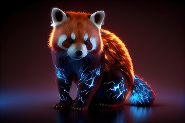 Canvas Print - Anime style red panda with blue electric lightning. AI generated art illustration.