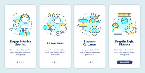 Wall Mural - call center customer service work onboarding mobile app screen. walkthrough 4 steps editable graphic